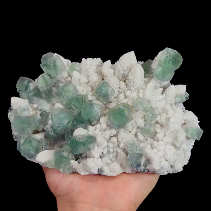 Natural Green Cubic Fluorite and Quartz, Mineral Specimen: Inner Mongolia,China (170*110*60MM) image