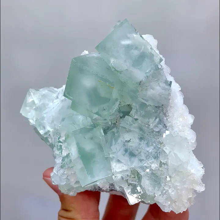 Natural Green Cubic Fluorite and Quartz, Mineral Specimen: Zhejiang,China (100*80*45MM) image