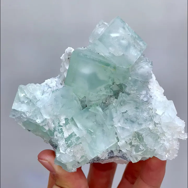 Natural Green Cubic Fluorite and Quartz, Mineral Specimen: Zhejiang,China (100*80*45MM) - image 6