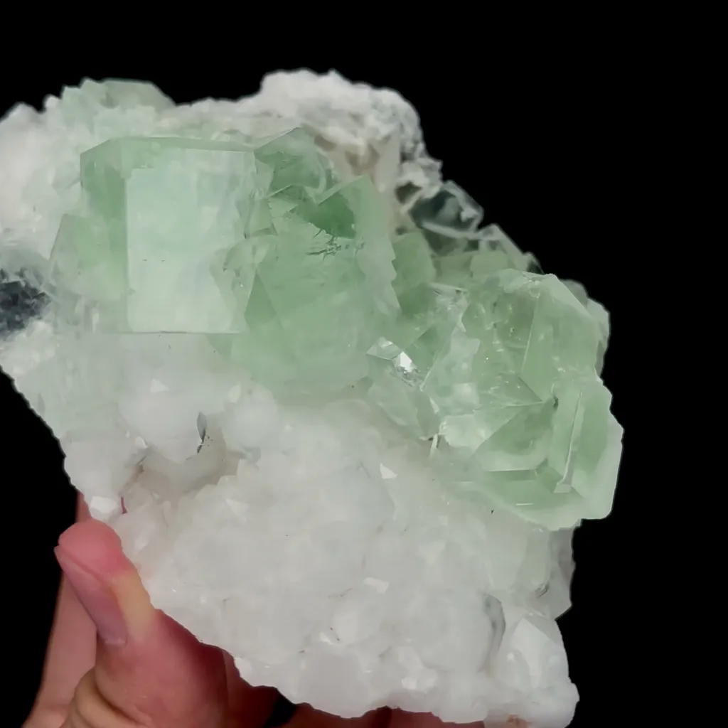Natural Green Cubic Fluorite and Quartz Mineral Specimen,High Quality Specimen,XIANGHUALING,HUNAN,CHINA(130*85*50mm) image
