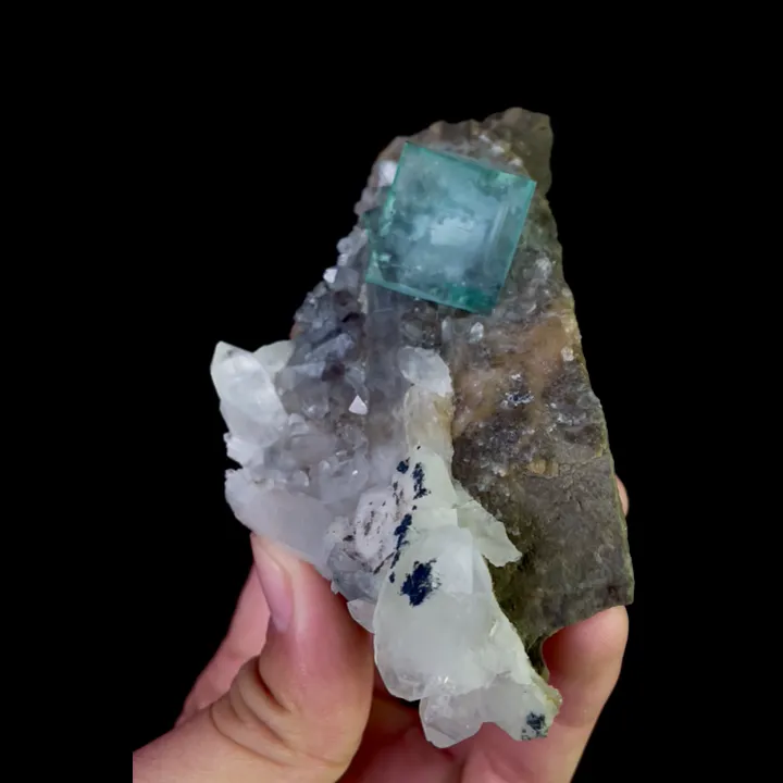 Natural Green Cubic Fluorite and Quartz, Mineral Specimen:Yaogangxian,Hunan (105*55*35MM) - image 2