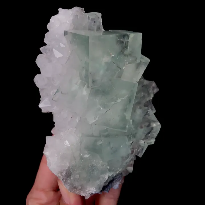 Natural Green Cubic Fluorite and Quartz, Mineral Specimen:Zhejiang,China (100*100*65MM) image