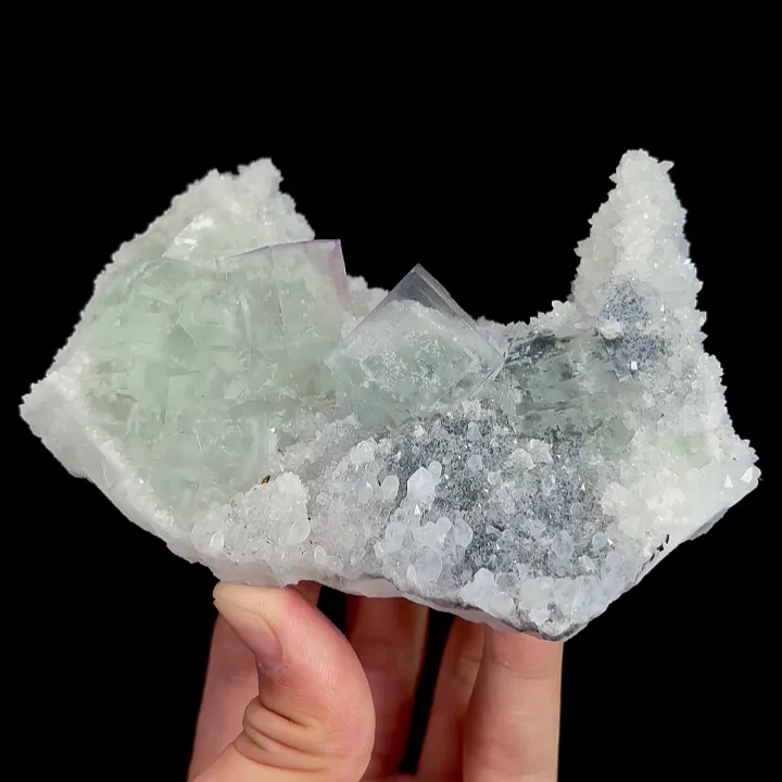 Natural Green Cubic Fluorite and Quartz, Mineral Specimen:Zhejiang,China (125*90*55MM) image