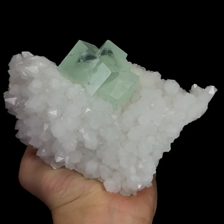 Natural Green Cubic Fluorite and Quartz, Mineral Specimen:Zhejiang,China (130*95*70MM) image