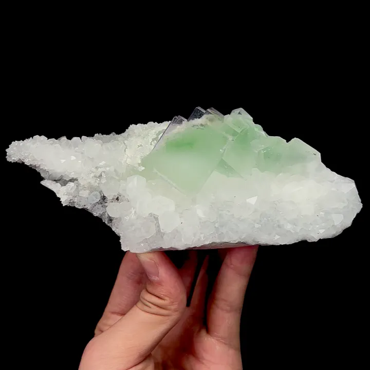 Natural Green Cubic Fluorite and Quartz, Mineral Specimen:Zhejiang,China (160*70*60MM) image