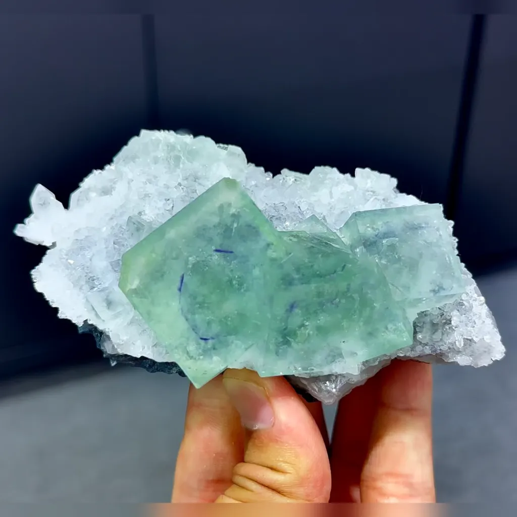Natural Green Cubic Fluorite and Quartz Symbiosis comes from Xianghualing,Hunan 115*60*50MM image