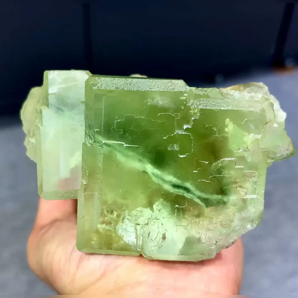 Natural Green Cubic Fluorite comes from Xianghualing,Hunan 110*80*70MM image