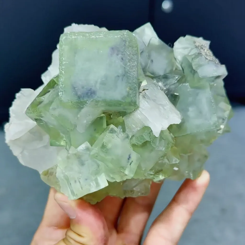 Natural Green Cubic Fluorite comes from Xianghualing,Hunan 110*90*60MM image