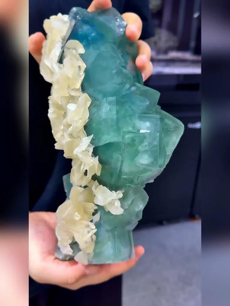 Natural Green Cubic Fluorite comes from Xianghualing,Hunan 270*110*130MM image