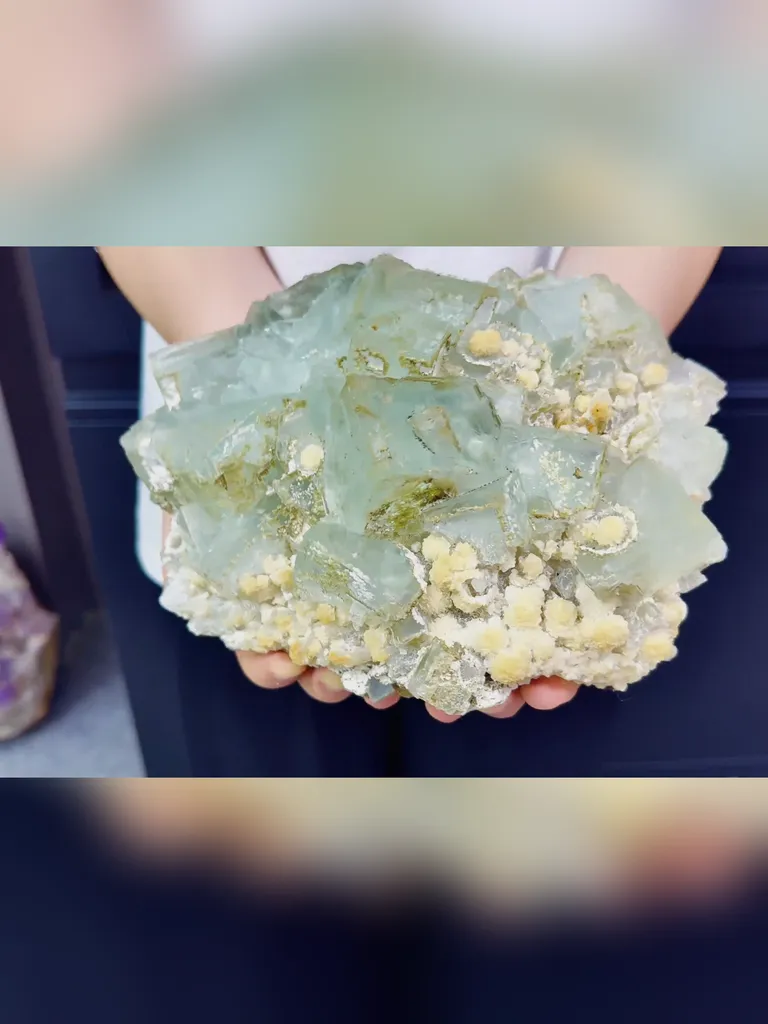 Natural Green Cubic Fluorite comes from Xianghualing,Hunan 270*170*100MM image