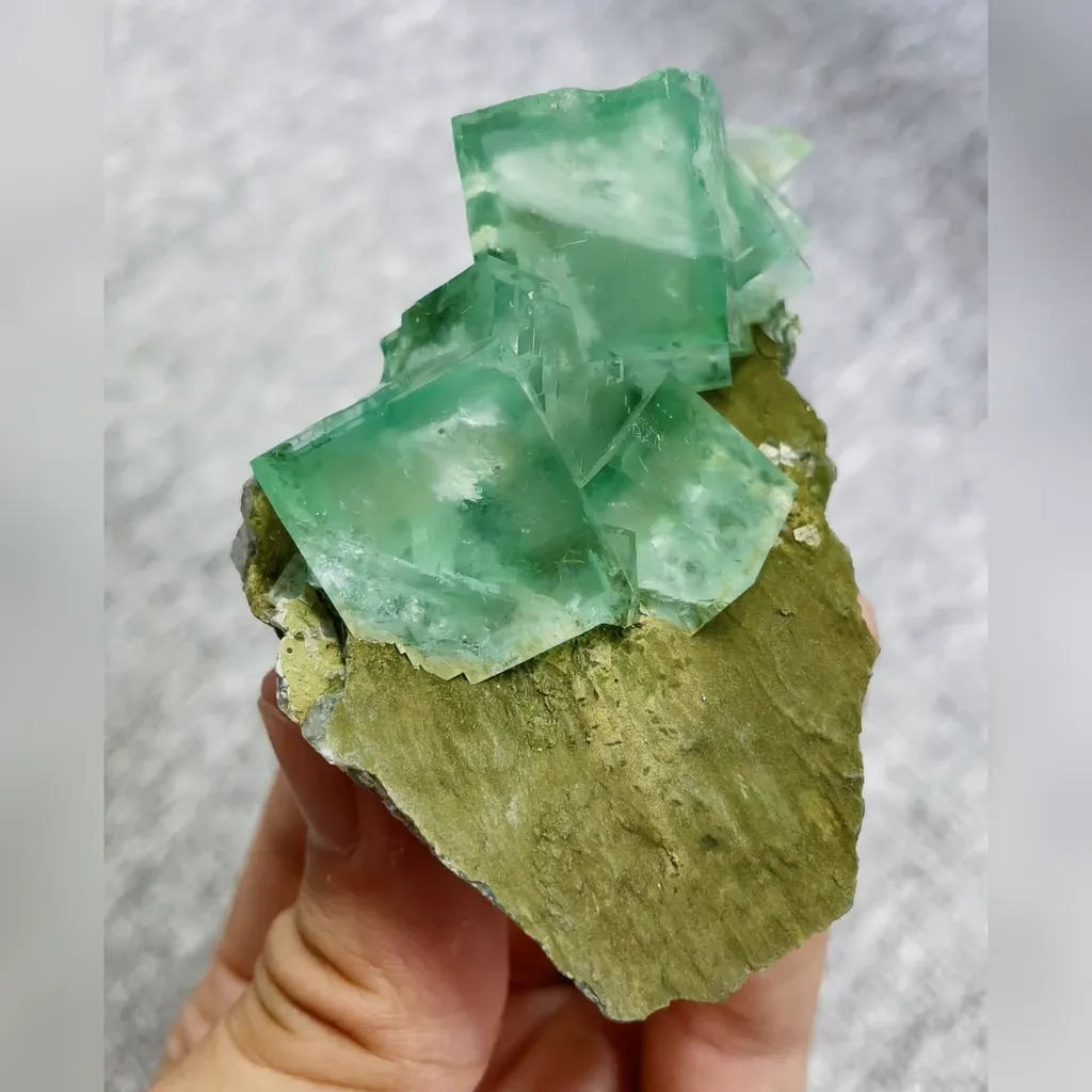 Natural Green Cubic Fluorite comes from Xianghualing,Hunan 55*70*30MM image