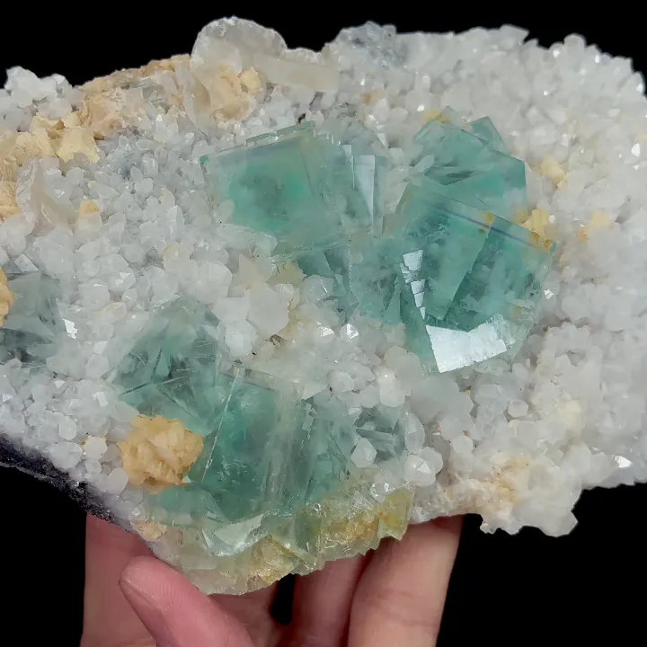 Natural Green Cubic Fluorite, Dolomite, Calcite, and Quartz, Mineral Specimen:Yaogangxian,Hunan (190*100*50MM) image