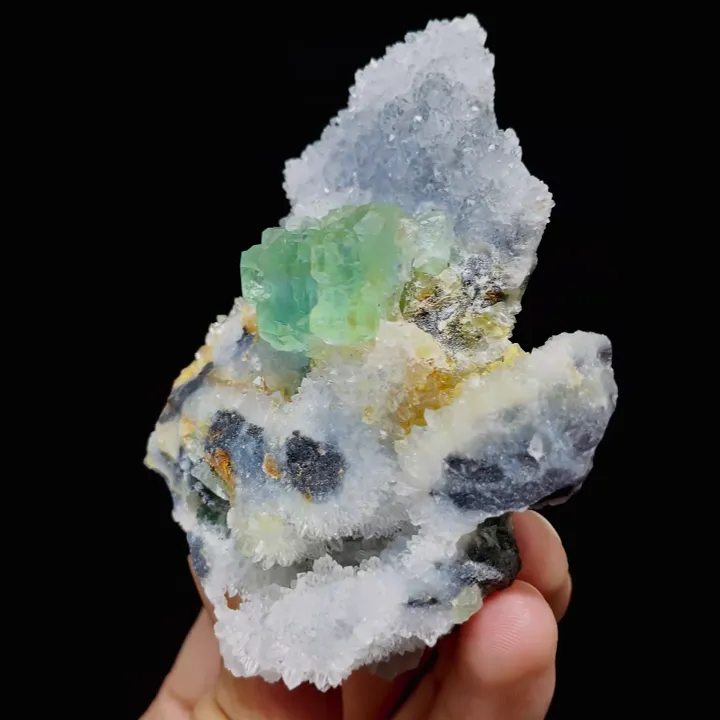 Natural Green Cubic Fluorite & Quartz, Mineral Specimen: Fujian,China (65*90*65MM) - image 3