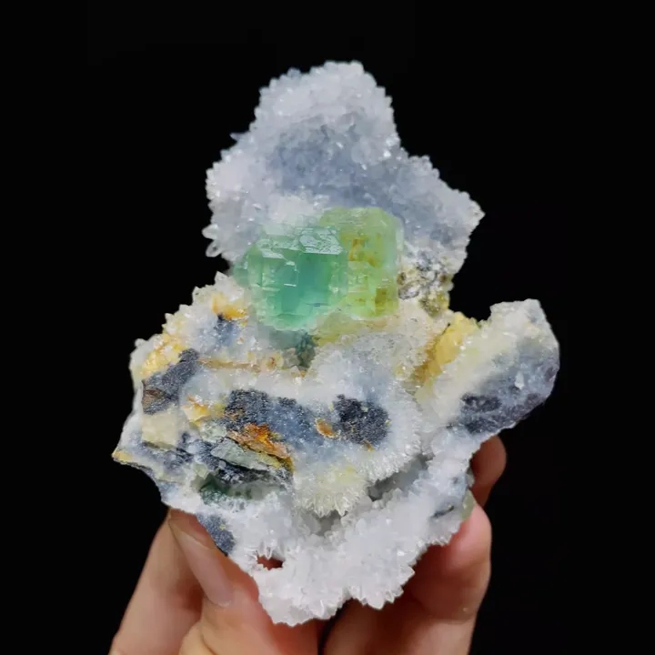 Natural Green Cubic Fluorite & Quartz, Mineral Specimen: Fujian,China (65*90*65MM) - image 5