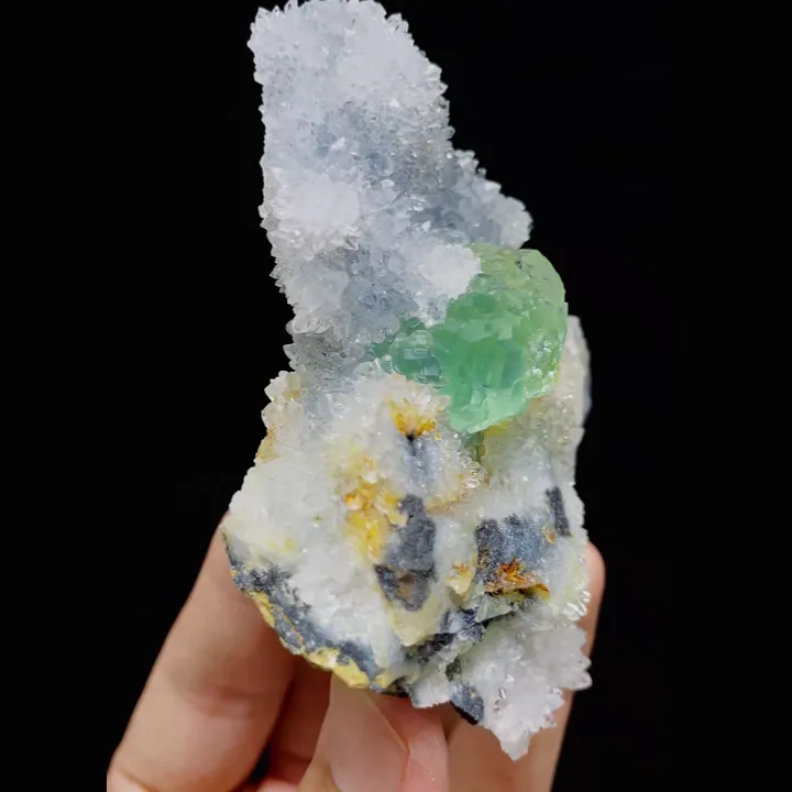 Natural Green Cubic Fluorite & Quartz, Mineral Specimen: Fujian,China (65*90*65MM) - image 4