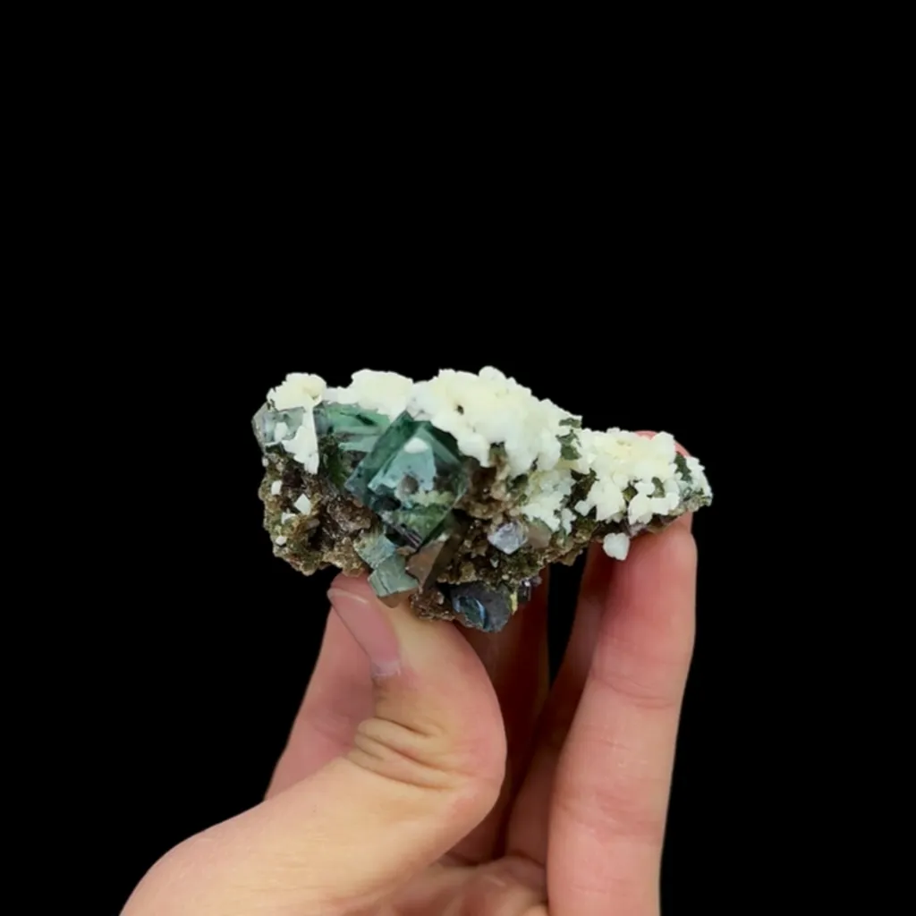 Natural Green Cubic Fluorite with Arsenopyrite and Dolomite, Mineral Specimen:Yaogangxian,Hunan (65*40*35MM) - image 3