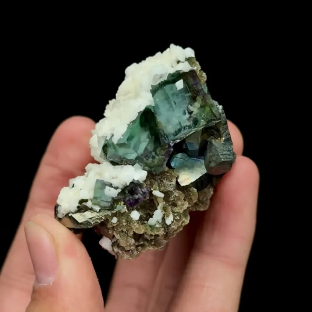 Natural Green Cubic Fluorite with Arsenopyrite and Dolomite, Mineral Specimen:Yaogangxian,Hunan (65*40*35MM) - image 5