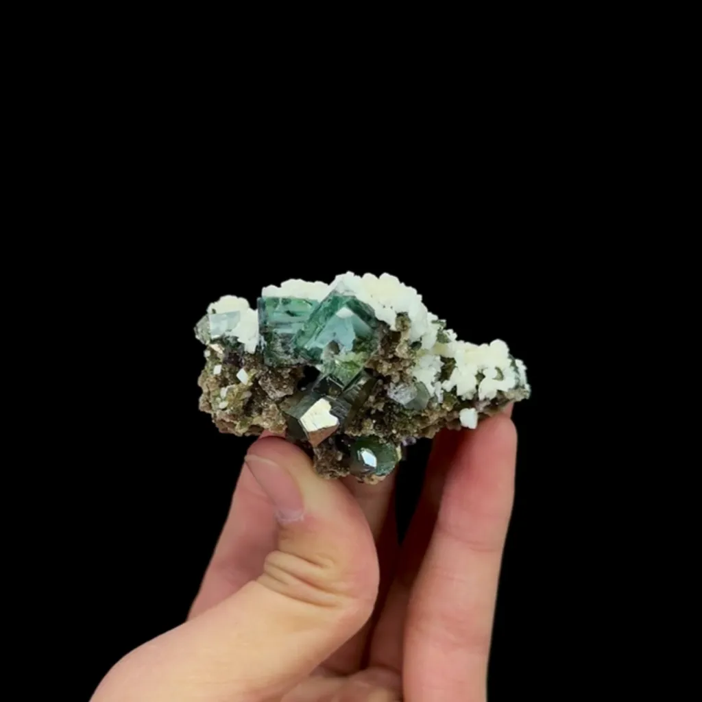 Natural Green Cubic Fluorite with Arsenopyrite and Dolomite, Mineral Specimen:Yaogangxian,Hunan (65*40*35MM) image
