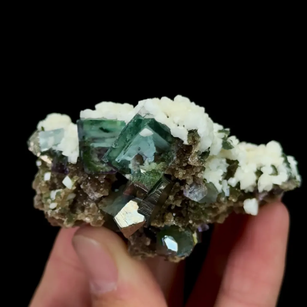 Natural Green Cubic Fluorite with Arsenopyrite and Dolomite, Mineral Specimen:Yaogangxian,Hunan (65*40*35MM) - image 4