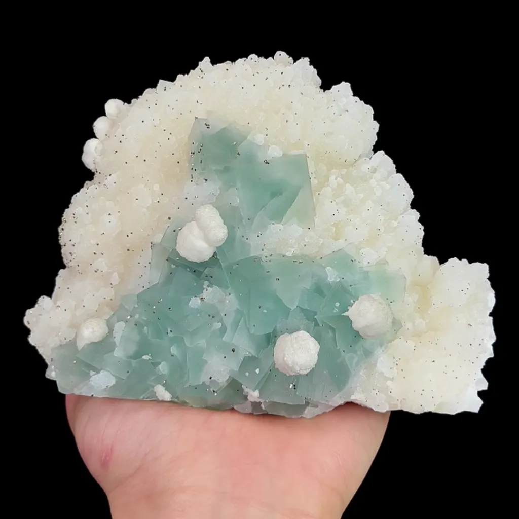 Natural Green Cubic Fluorite with Pyrite and Calcite, Mineral Specimen:Manaoshan,Hunan (145*110*65MM) - image 5