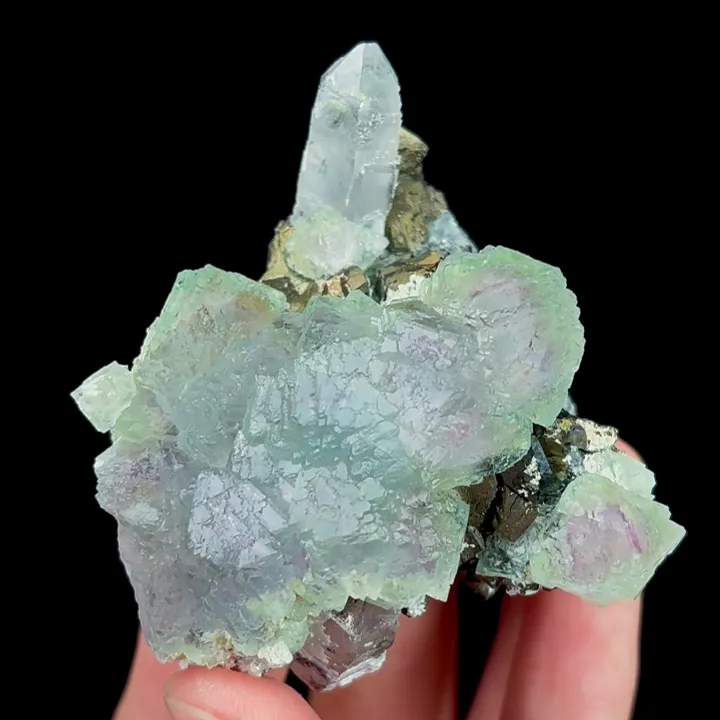 Natural Green Fluorite and Quartz and Arsenopyrite, Mineral Specimen:Yaogangxian,Hunan (55*50*35MM) image
