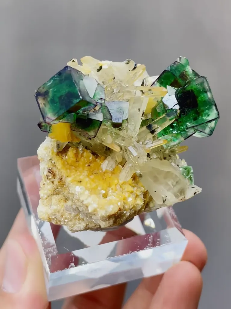 Natural Green Fluorite and Quartz coexist comes from Namibia 40*40*30MM image