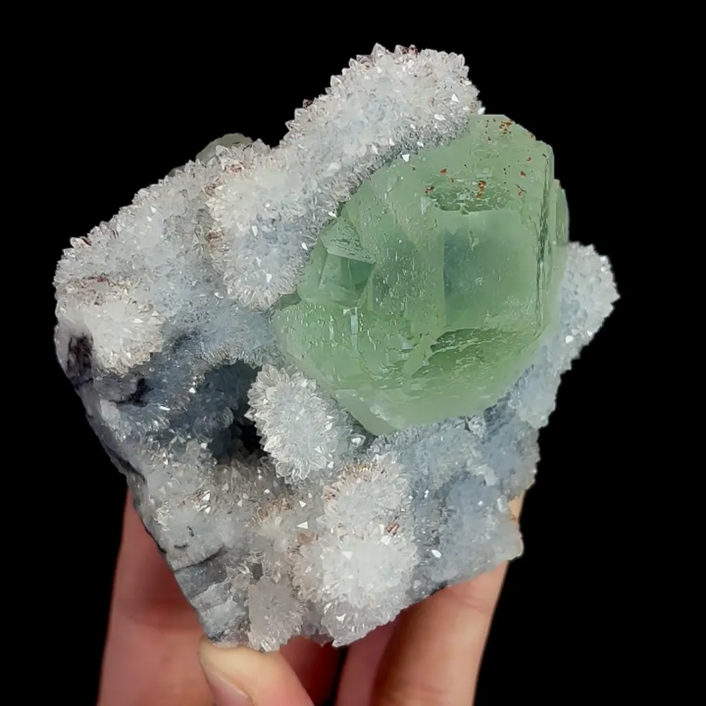 Natural Green Fluorite and Quartz, Mineral Specimen:Fujian,China (80*90*75MM) image