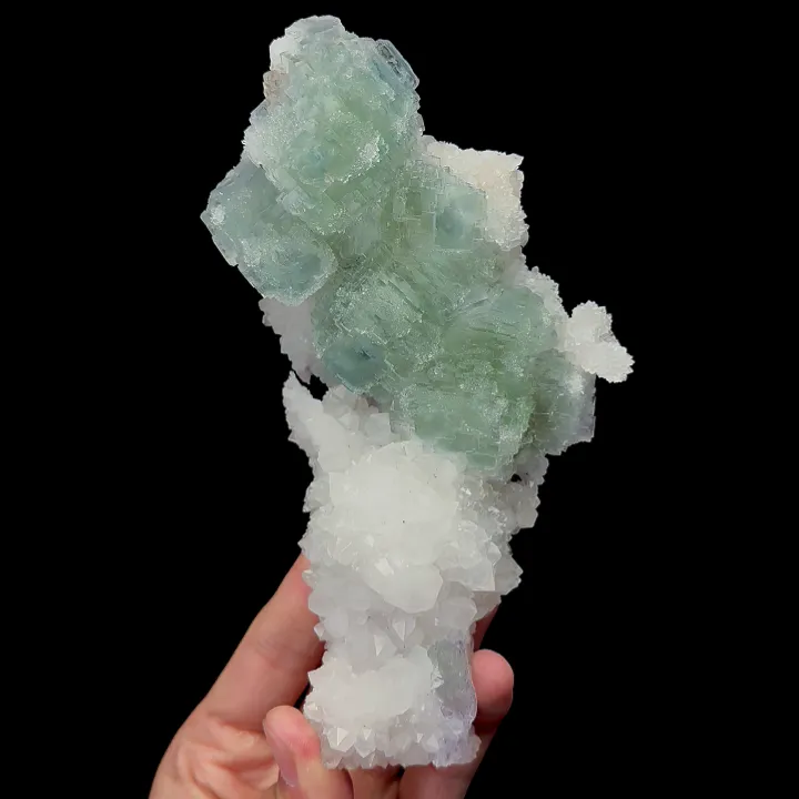 Natural Green Fluorite and Sugar Crystal,Ladder Pattern Mineral Specimen:FUJIAN (35*170*100mm) image
