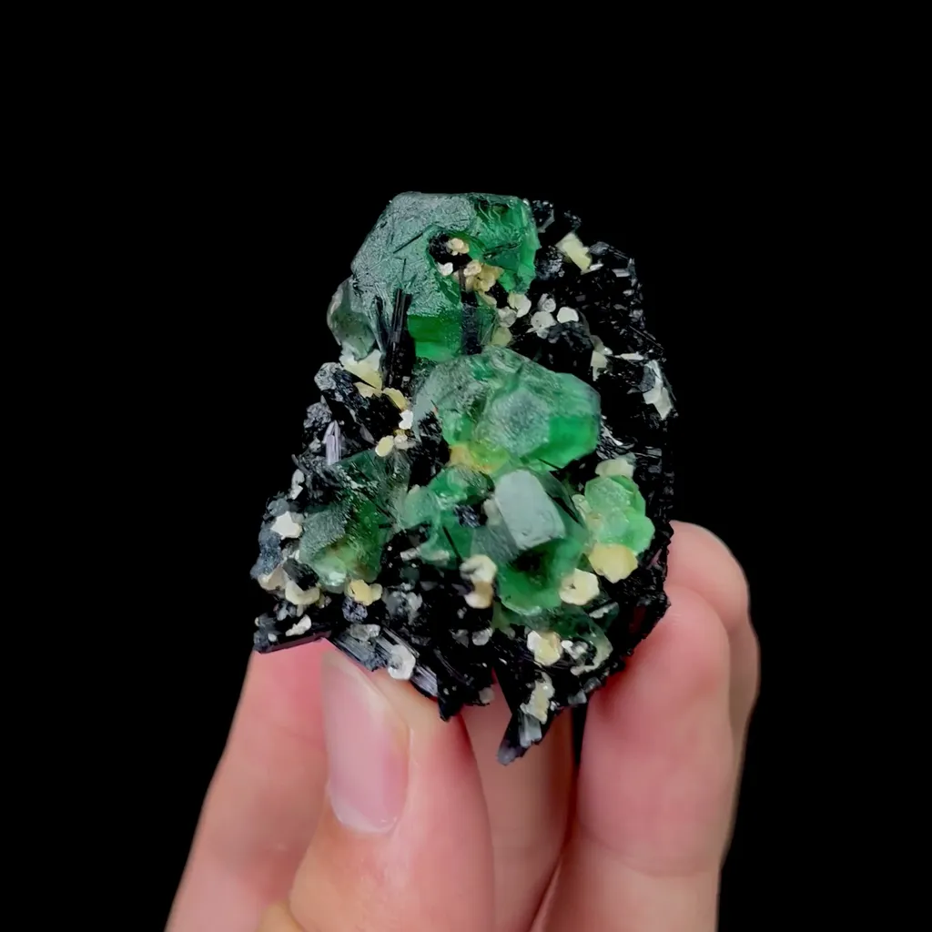 Natural Green Fluorite and Tourmaline Mineral Specimen,High Quality Specimen,NAMIBIA(48*38*27mm) image