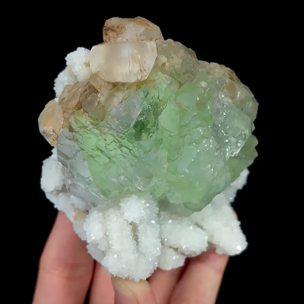 Natural Green Fluorite, Calcite and Quartz, Mineral Specimen:Fujian,China (85*85*65MM) - image 3