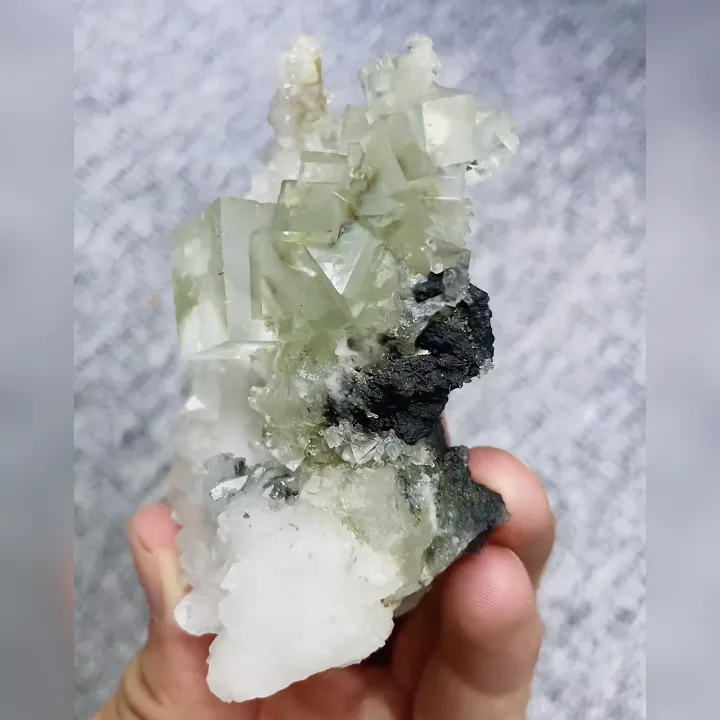 Natural Green Fluorite & Quartz, Mineral Specimen: Zhejiang,China 60*70*30MM image