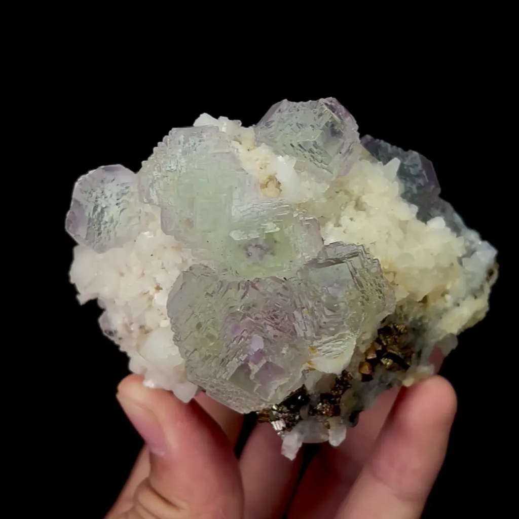 Natural Green Fluorite Spherality Mineral Specimen,High quality ladder pattern Mineral Specimen:ShangBao Hunan（80*70*60mm) image