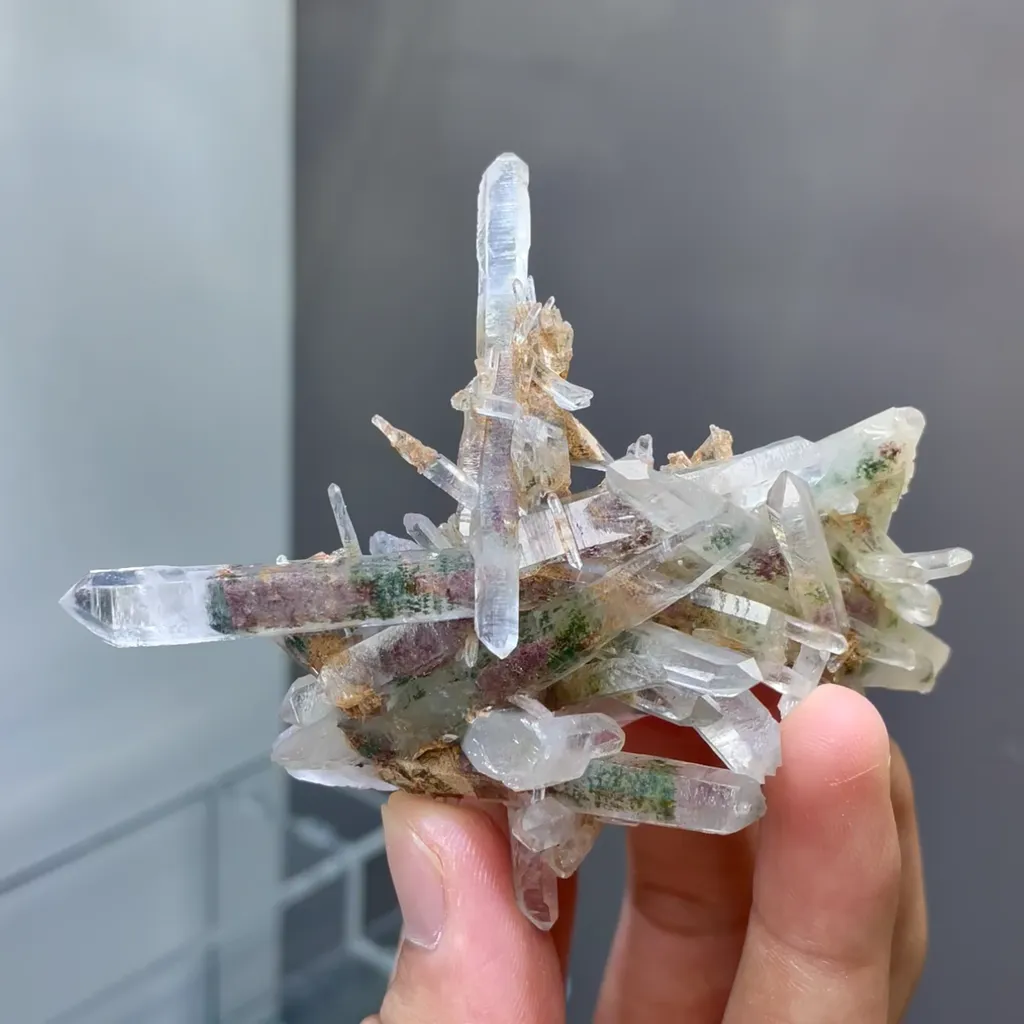 Natural Green Ghost Quartz Crystal Clusters come from Namibia 90*75*20MM image