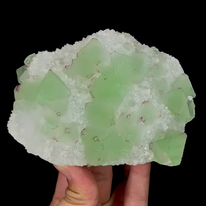 Natural Green Octahedral Fluorite and Quartz, Mineral Specimen:Zhejiang,China (125*95*40MM) image