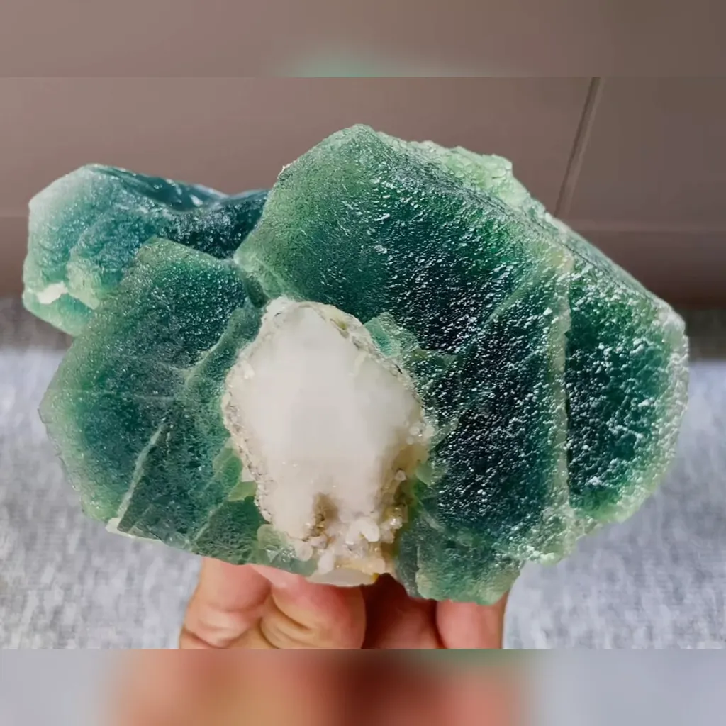 Natural Green Octahedral Fluorite and Quartz Tower Symbiosis  comes from Inner Mongolia,China 140*95*65MM image