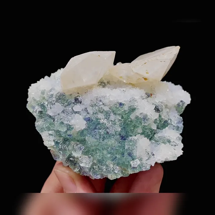 Natural Green Phantom Fluorite and Calcite Symbiosis comes from Fujian,China 75*65*50MM image