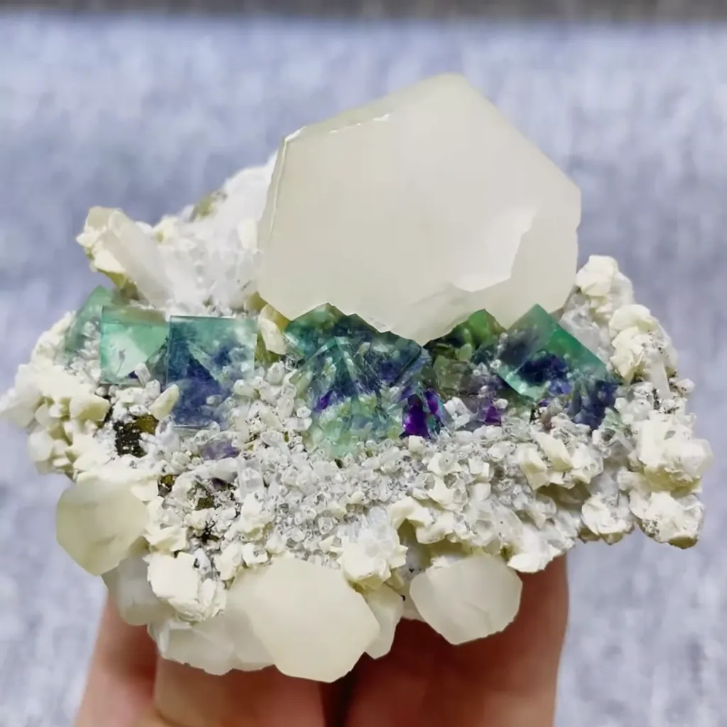 Natural Green Phantom Fluorite and Calcite Symbiosis comes from Inner Mongolia,China 70*60*40MM - image 3