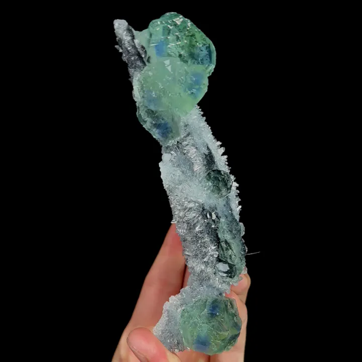 Natural Green Phantom Fluorite and Clear Quartz Cluster, Mineral Specimen:Fujian,China (60*145*40MM) image