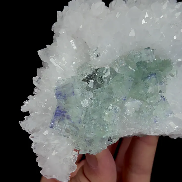 Natural Green Phantom Fluorite and Quartz Cluster, Mineral Specimen:Zhejiang,China (105*75*35MM) image