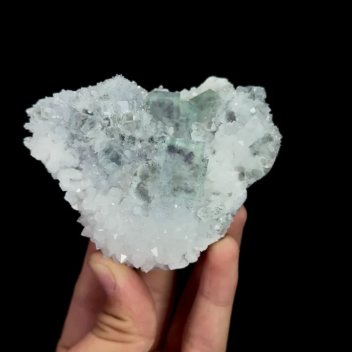 Natural Green Phantom Fluorite and Quartz, Mineral Specimen:Zhejiang,China (95*75*50MM) image