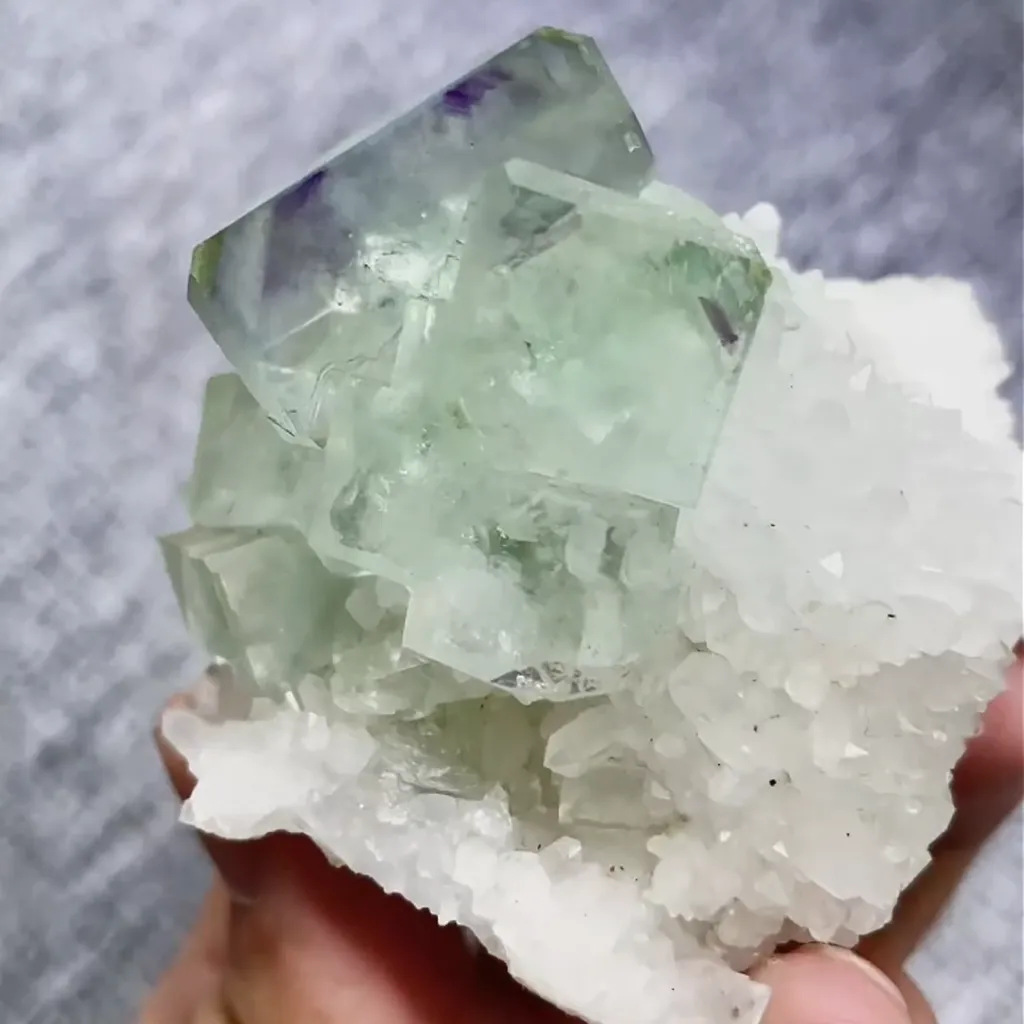 Natural Green Phantom Fluorite and Quartz Symbiosis comes from Zhejiang,China 55*55*50MM image