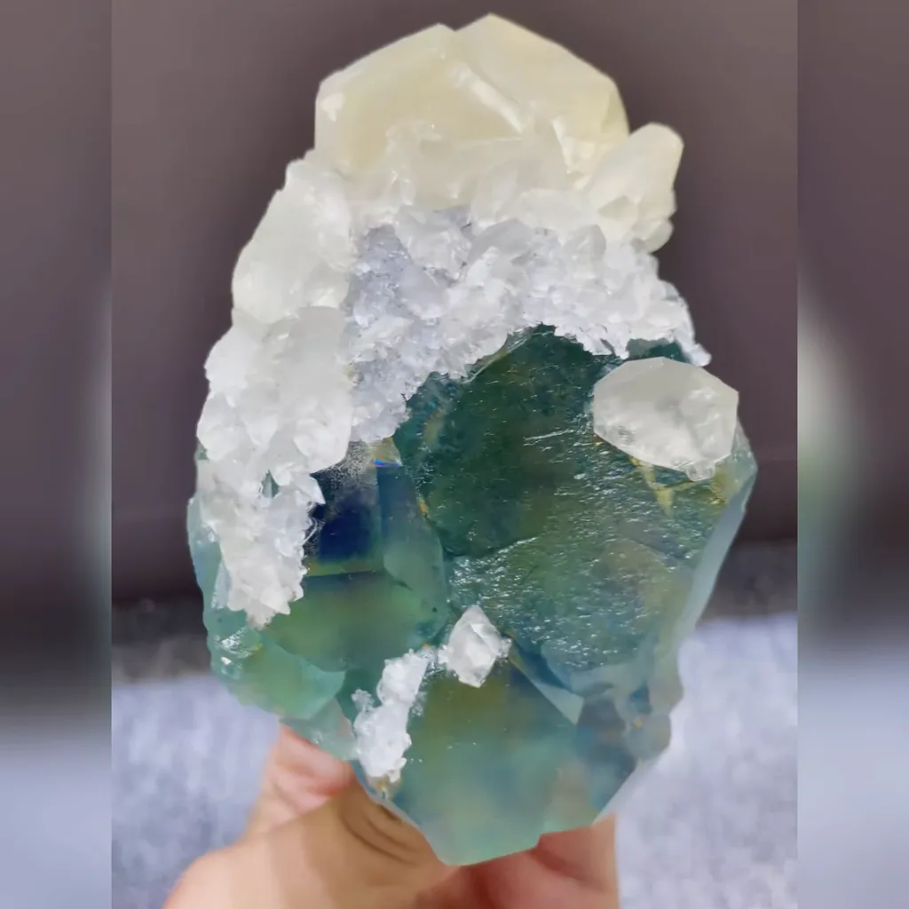 Natural Green Phantom Fluorite and Yellow Calcite Symbiosis comes from Fujian,China 70*70*120MM - image 4