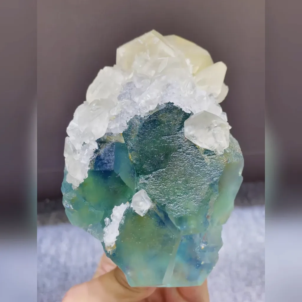 Natural Green Phantom Fluorite and Yellow Calcite Symbiosis comes from Fujian,China 70*70*120MM - image 5