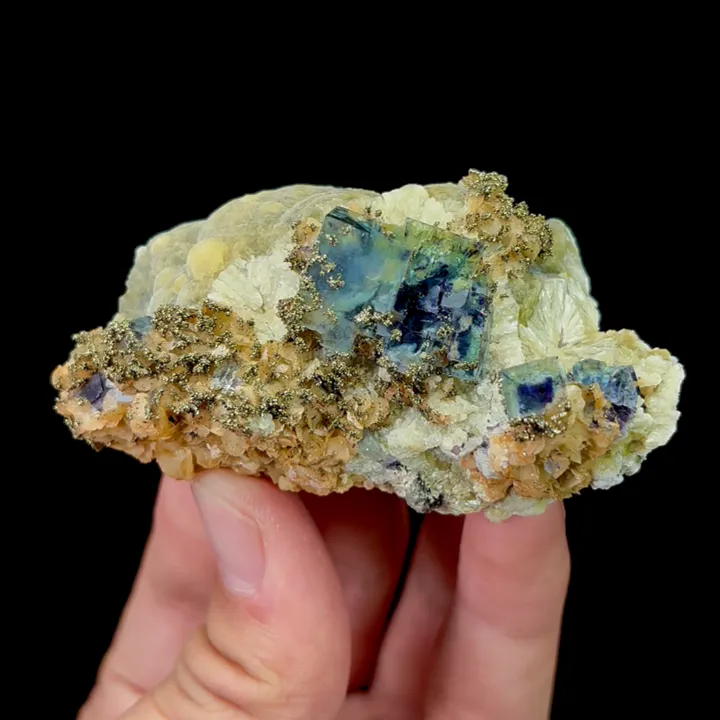 Natural Green Phantom Fluorite, Pyrite and Siderite,Mineral Specimen: Inner Mongolia,China (70*40*30MM) image