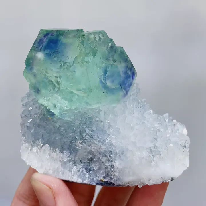 Natural Green Phantom Fluorite & Quartz, Mineral Specimen: Fujian, China (70*60*40mm) image