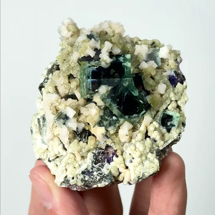 Natural Green Phantom Fluorite with Dolomite and Mica, Mineral Specimen: Inner Mongolia,China (55*65*30MM) image