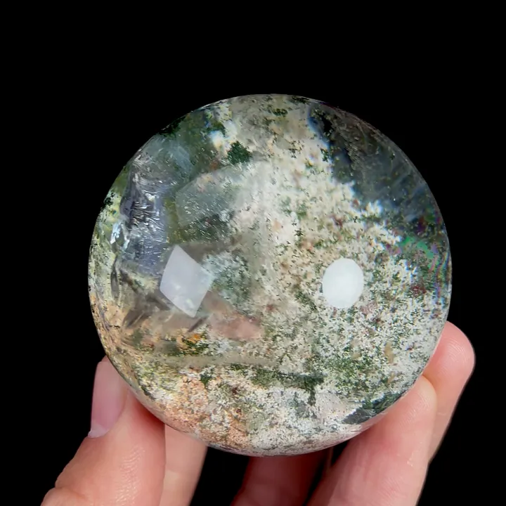 Natural Green Phantom Quartz Ball, Mineral Specimen:India (60mm diameter) image