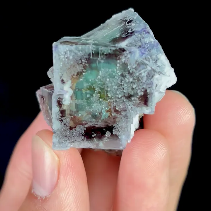 Natural Green Purple Cubic Fluorite, Mineral Specimen:Xianghualing,Hunan (35*30*30MM) - image 4