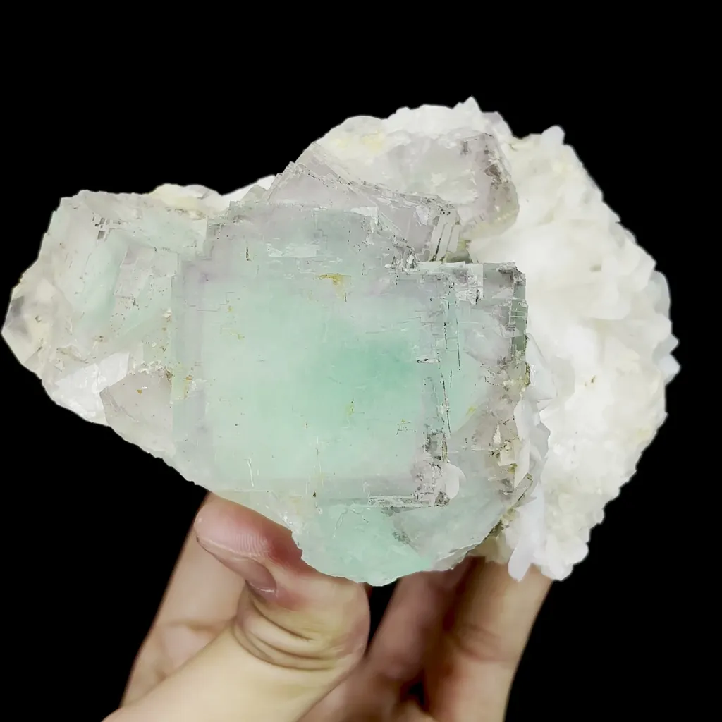 Natural Green Purple Edge Fluorite and Calcite Mineral Specimen,High Quality Specimen,YAO GANG XIAN,HUNAN,CHINA(125*73*77mm) image