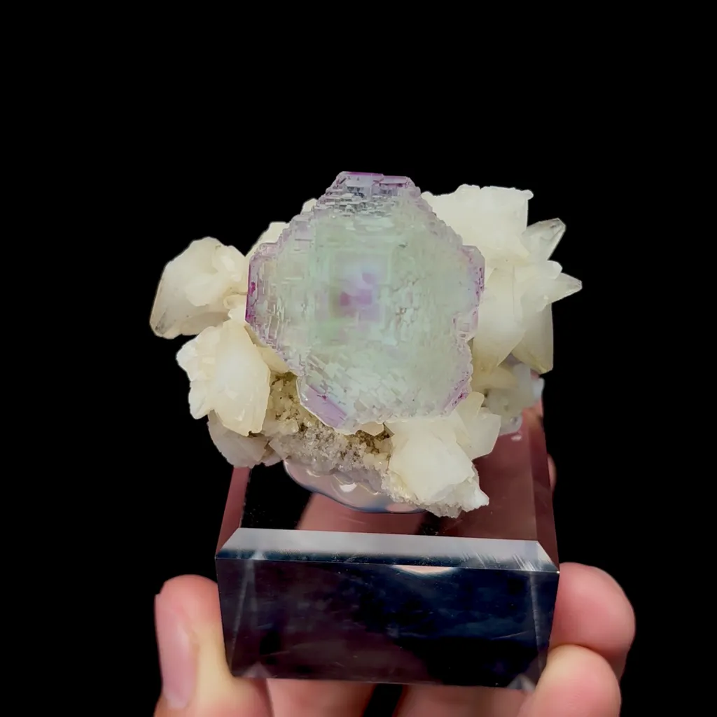 Natural Green Purple Fluorite and Calcite Mineral Specimen,High Quality Specimen,SHANGBAO,HUNAN,CHINA(50*47*31mm) image